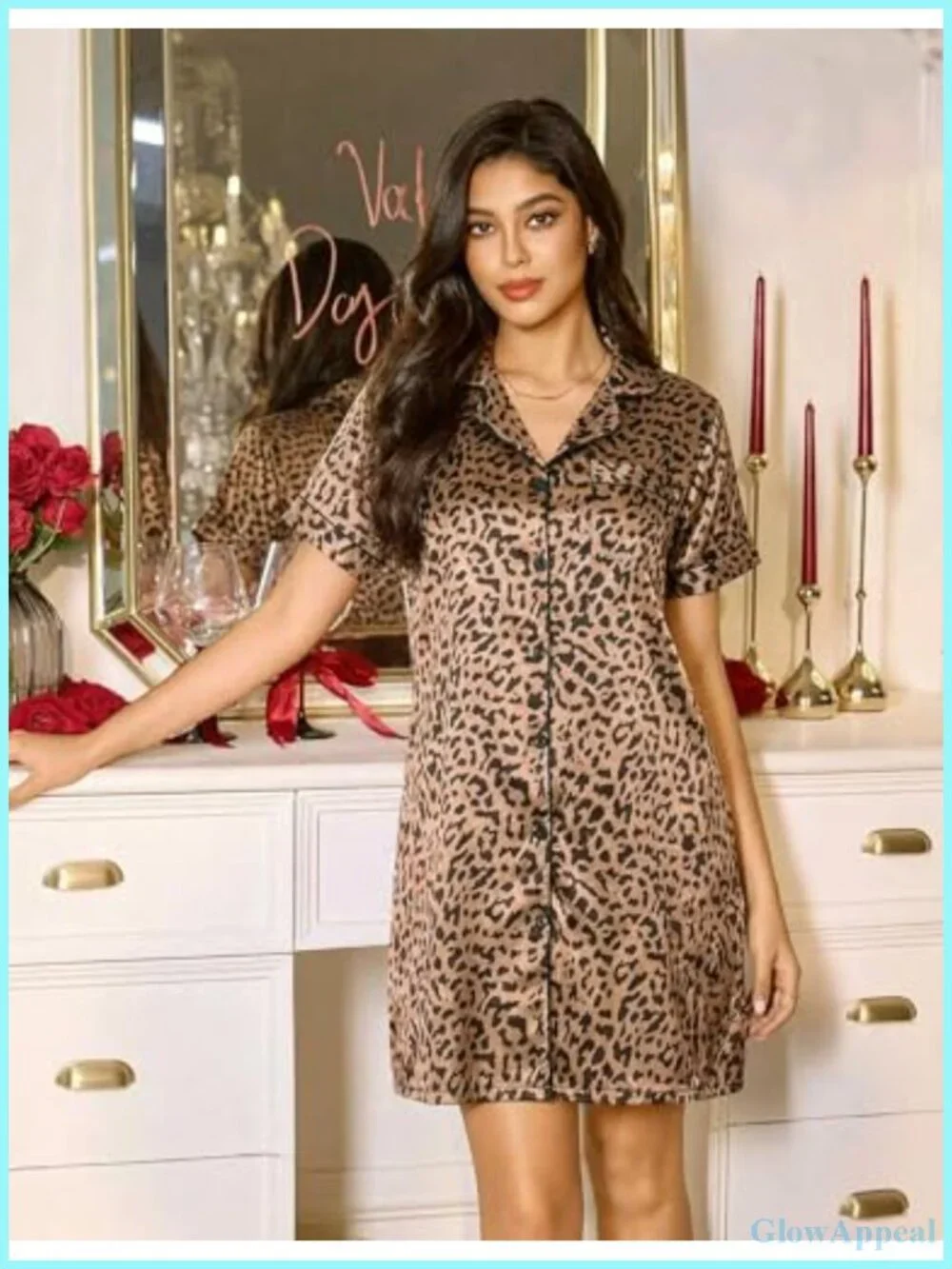 Satin Women's Nightgown Short Sleeve Button Down Sleepshirt